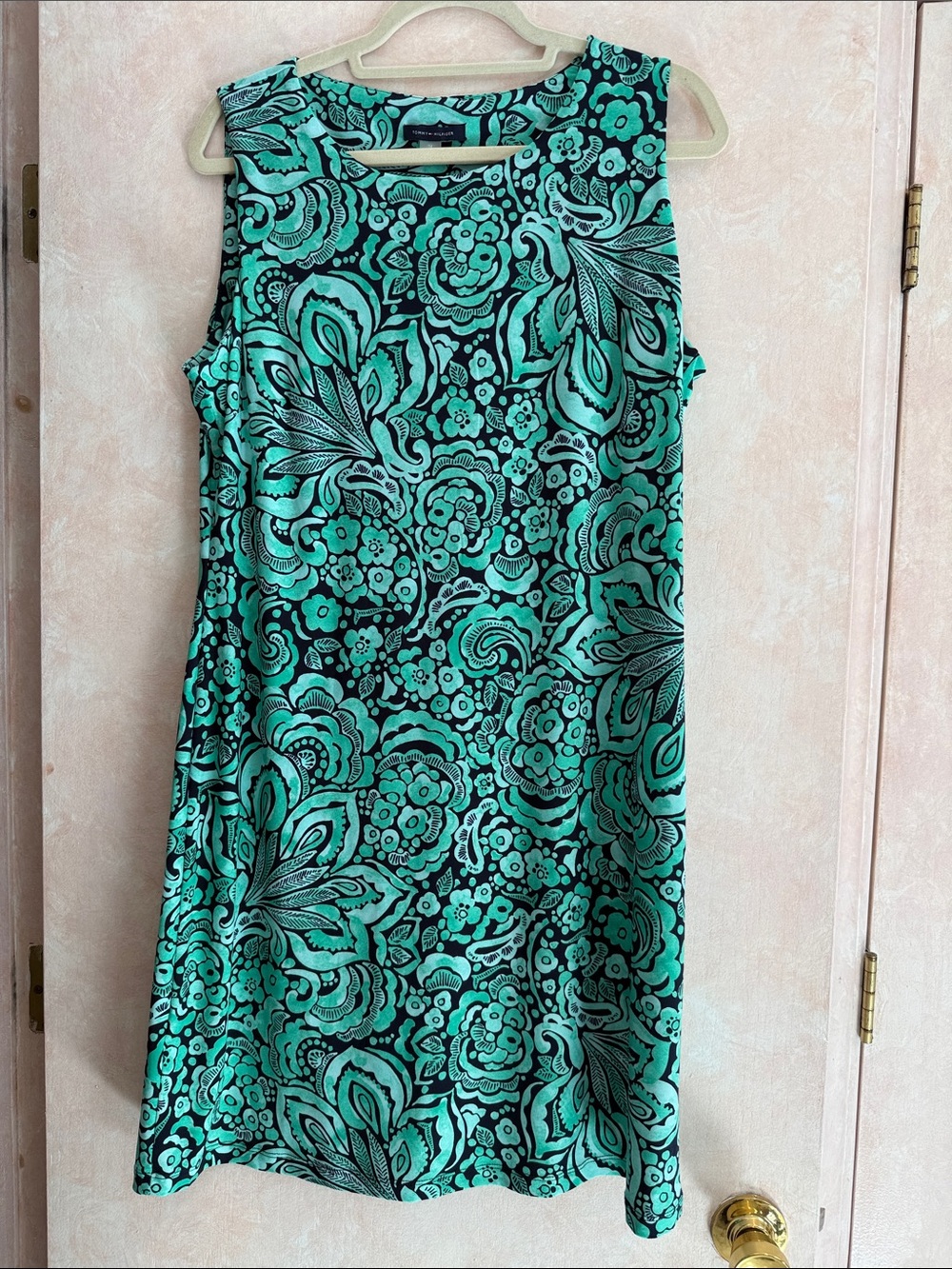 Sleeveless Teal Floral Pattern Shift Dress